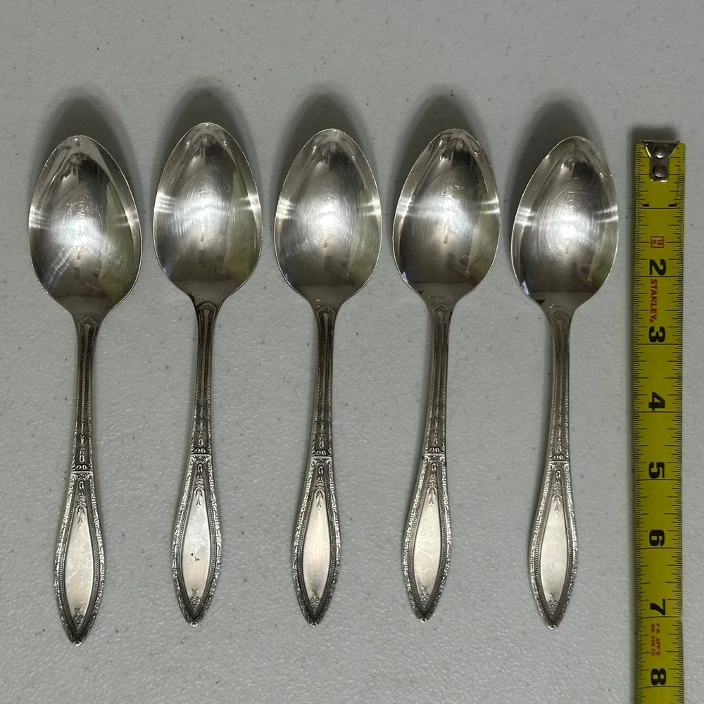 5 Wm.‎ A. Rogers A1 Plus Mystic Coronet Soup Dessert Spoons Silverplate Flatware